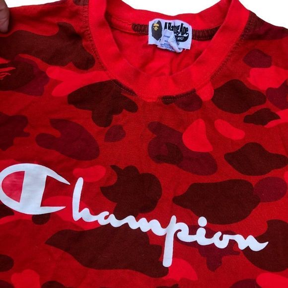 A Bathing Ape Bape X Champion T Shirt Red Camo Small - Picture 3 of 16